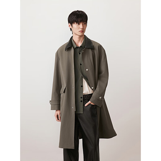 GXG men's crisp custom-dyed worsted classic lapel silhouette long windbreaker brown 185/XXL