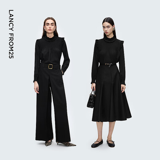 Langzi retro palace style fungus-edged shirt design commuting fashion top 2025 winter new style black 2 M