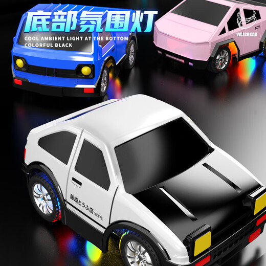 Shantou Lincun Watch Remote Control Mini Tesla Alloy Car AE86 Black Technology Charging Racing Car Toy for Boys and Children Tesla Watch Mini Remote Control Car + Charging Cable Color Box + Remote Control