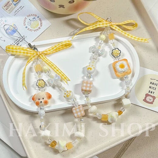 Original design cute yellow toast puppy kitten mobile phone lanyard ccd lanyard camera pendant bow small dog