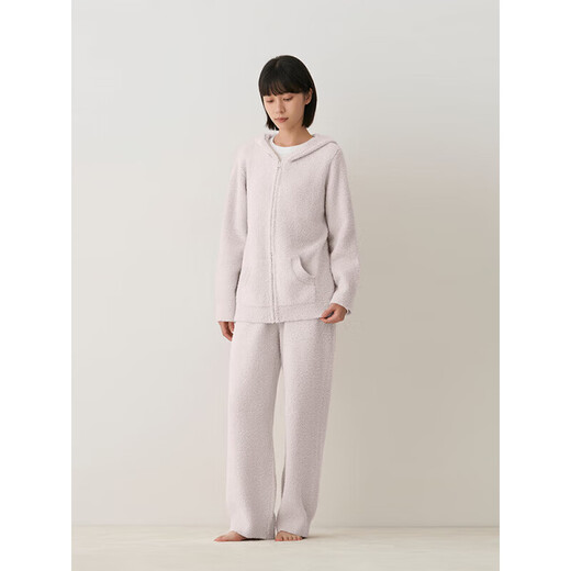 MUJI Women's Heated Woolen Yarn Home Hooded Cardigan Women's Pajama Top Winter Thickened Smoked Pink S-M