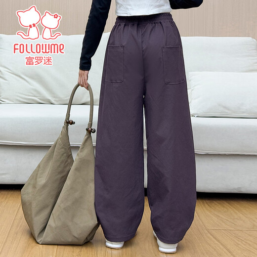 富罗迷女童裤子冬季加绒保暖休闲工装裤儿童弯刀裤 紫色 （加绒款） 160