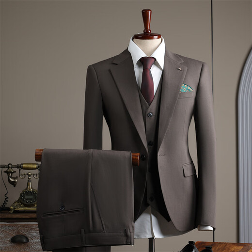 Vbanlya Italian brand fashion British style handsome groom wedding suit quality suit men's suit slim work 9991 black (suit + vest + trousers) 4XL 58_(158-175Jin Jin equals 0.5 kg)