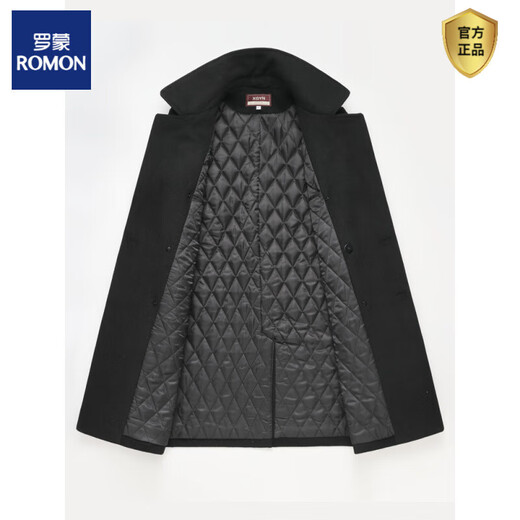 ROMON autumn and winter single-faced wool coat men's mid-length warm youth thickened windbreaker wool woolen men's coat trendy double-breasted herringbone gray nylon lining L (100-125Jin Jin equals 0.5 kg)