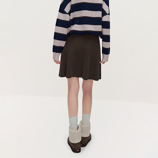 OCHIRLY wool high-waisted woolen skirt short skirt a-line texture 2025 autumn new commuting brown M