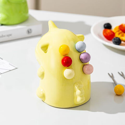 Unicorn Fruit Light Luxury Ceramic Tableware Set Home Cute High-grade Stainless Steel Storage Safe Fruit Fork Ceramic Macaron Fruit Green Unicorn + 6 Forks