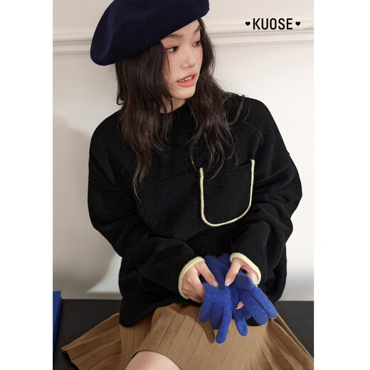 Wide-color black half-high collar inner bottoming top for women 2025 autumn and winter new commuter casual sweater sweater black M