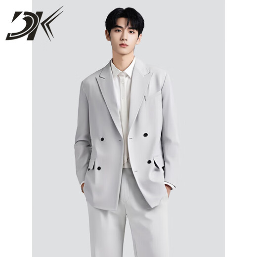 DK Brand Men's Suit Suit Men's Spring and Autumn Loose Handsome Suit Jacket Casual Engagement Wedding Dress Forest Black Jacket + Pants S