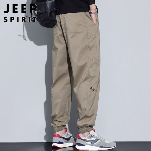 JEEP SPIRIT Jeep casual pants men's autumn and winter loose ankle-length nine-point pants outdoor mountain overalls khaki 3XL
