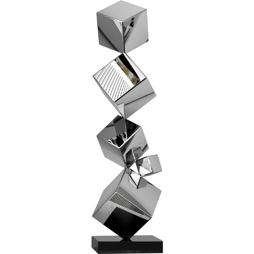 Ji Shanyuan modern simple geometric stainless steel sculpture art light luxury hotel lobby entrance niche desktop ornaments flat trumpet + sculpture table