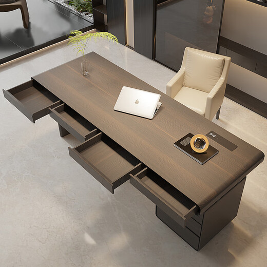 KSALOY study desk Italian light luxury double home living room modern high-end solid wood computer office boss desk study smoked ribbon smart plug-designer study desk 1.8 meters desk length 180_width 70_height 75cm Purchasing and sales factory inspection