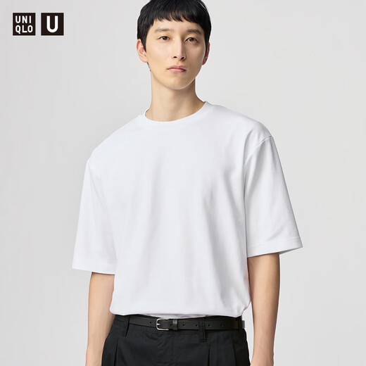 Uniqlo Men's and Women's Master T AIRism Loose Round Neck T-shirt Quarter Sleeve Short Sleeve 475355 465185 475355/00 White M