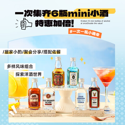 路易布兰登（LOUIS BRANDON）洋酒威士忌伏特加朗姆金酒基酒50ml6支便利店中秋调酒套装小酒版