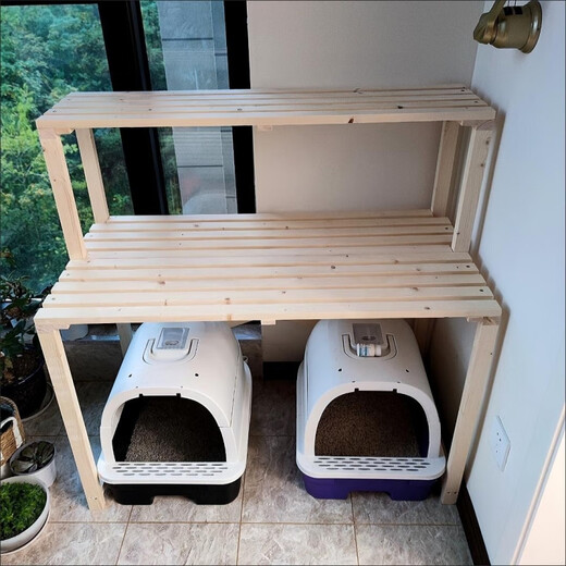 OYKTN实木花架猫砂盆置物架多层猫爬架宠物用品收纳阳台阶梯猫窝架猫咪 长90cm宽50cm高100cm