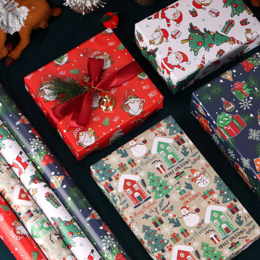 Extreme Space Christmas wrapping paper Christmas gift wrapping paper diy handmade paper gift flower paper for girlfriend 4 pieces + ribbon