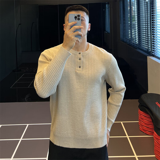 IRONTRAP Henry collar hemp pattern knitted long-sleeved T-shirt men's warm slim sweater bottoming shirt autumn and winter Huaxing XL