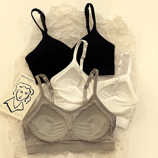 Jiaojing girls underwear 16-18 high school junior high school students beautiful back without rims thin push-up sports camisole black + white + black + black + white XL recommended 110-125Jin Jin equals 0.5 kg