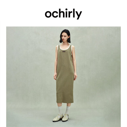 欧时力OCHIRLY 撞色吊带连衣裙背心裙宽松休闲外穿2025秋季新品 浅军绿 XS
