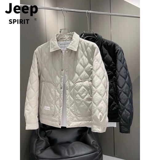 JEEP SPIRIT men's thin cotton coat lapel thin cotton jacket European fashionable versatile shirt temperament youth coat cotton coat M28 black L