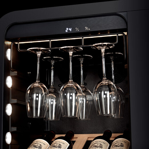 PULADI Arc Intelligent Frequency Conversion Double Door Double Temperature Red Wine Cabinet Constant Temperature Home Living Room Refrigerator Office Tea Retro Villa President Embedded Commercial Display Fresh Cabinet WIFI Retro Integrated Double Door Ice Bar + Ice Bar/Black Mirror 490L