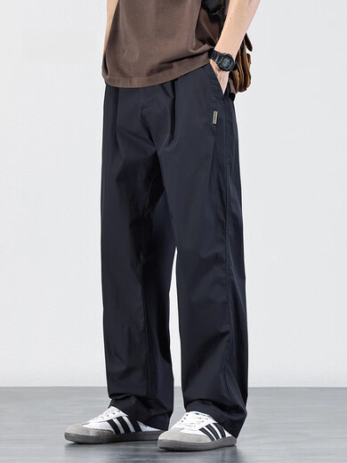 New Balance straight casual pants for men 2025 spring and autumn simple solid color loose trousers trendy wide leg pants autumn black L 130-150Jin Jin equals 0.5 kg