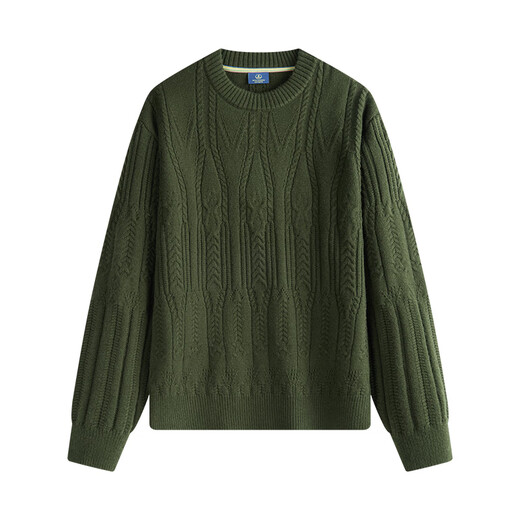 Navigare Italian Small Sail Fashion Cable Wool Sweater Men's 2025 Autumn and Winter New Comfort Bottoming Shirt Round Neck Sweater Vibrant Green L