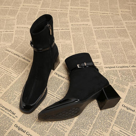 CARTELO French retro small ankle boots high-heeled short boots for women 2026 autumn and winter new style versatile comfortable thick heel thin boots short boots for women Angora Red 37