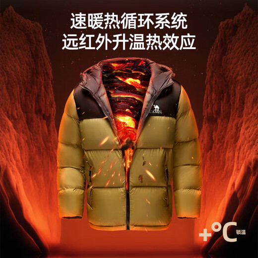 Camel Volcano Down Jacket 1.0 Couple Men and Women Thickened Extremely Cold Duck Down Bread Jacket Winter Urban Light Outdoor Phantom Black Men's Model, 7089H XL