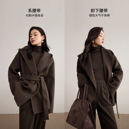 Shandubila British style pure wool woolen coat for women winter warm thick double-sided woolen coat hooded loose medium coat