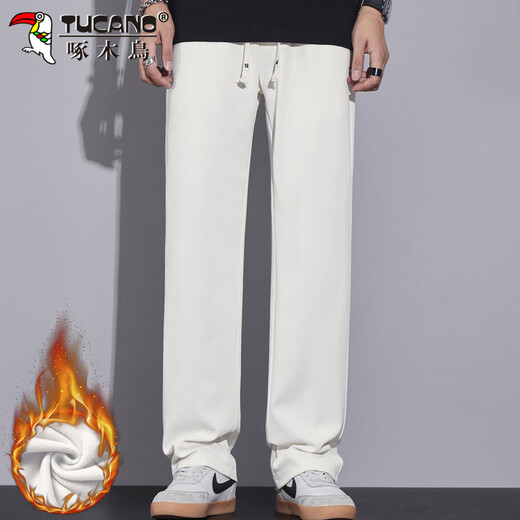 Woodpecker (TUCANO) Casual Pants Men's Autumn and Winter Straight Pants Men's Loose Sports Pants Men's Versatile Pants White Velvet XL