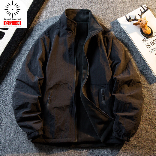 Kuraishi Kazuki thickened fleece reversible jacket men's autumn and winter warm thickened polar fleece casual stand collar jacket camel reversible 2XL recommended 146-160Jin Jin equals 0.5 kg