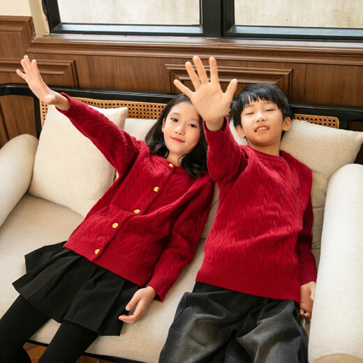 BUBBLE ORANGE Year of the Horse family portrait red parent-child clothing autumn and winter new Korean knitted cardigan family sweater mother and daughter clothing for three or four men single sweater/women single cardigan 170 Mom size M (recommended weight 100-115 Jin Jin is equal to 0.5 kg)