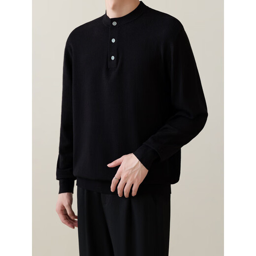 KXKE autumn and winter men's new style 2025 Henry collar simple sweater men's casual commuting sweater half-cardigan long-sleeved inner wear black M