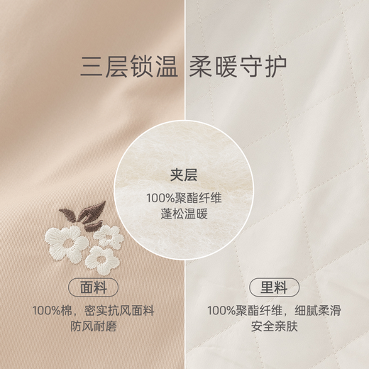 乖奇熊【夹棉外套衣服裤子三件套】女童洋气套装春秋季女宝宝甜美外出服 浅杏卡其深咖 100