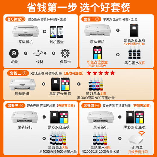 Canon MG2580WH print, copy and scan all-in-one inkjet color printer for home photos, students and offices with refillable ink. Package 2 2580 black color continuous ink refill + 4 bottles of black color ink recommended