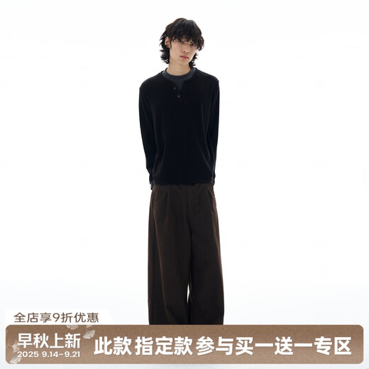 Weilang's shop American style lazy and relaxed knitted sweater for men, high-end fake two-piece Henry collar bottoming shirt, couple trendy black S