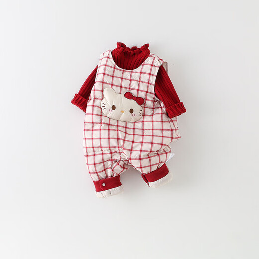 G.DUCKKIDS Little Yellow Duck Children's Clothing Down Overalls Infants and Toddlers Pants Baby Girl Winter Clothes Warm and Cold Plaid Jumpsuit Red 90 Size Recommendation 1~2 Years Old cm