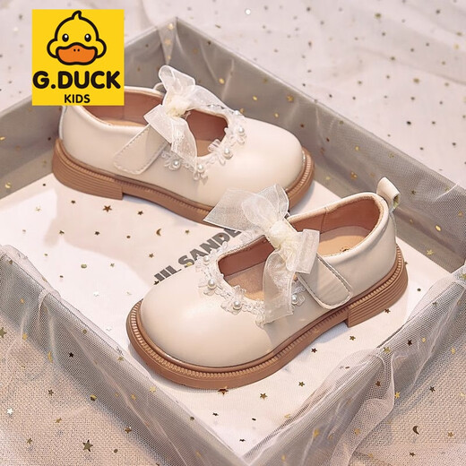 G.DUCKKIDS Kinder-Lederschuhe 2025 Herbst, neue Mädchen-Einzelschuhe, quadratische Zehen, flacher Mund, kleine Prinzessinnenschuhe, weiche Sohle, Kinderschuhe, A, Beige, Weiß, 26, Innenlänge 16 cm