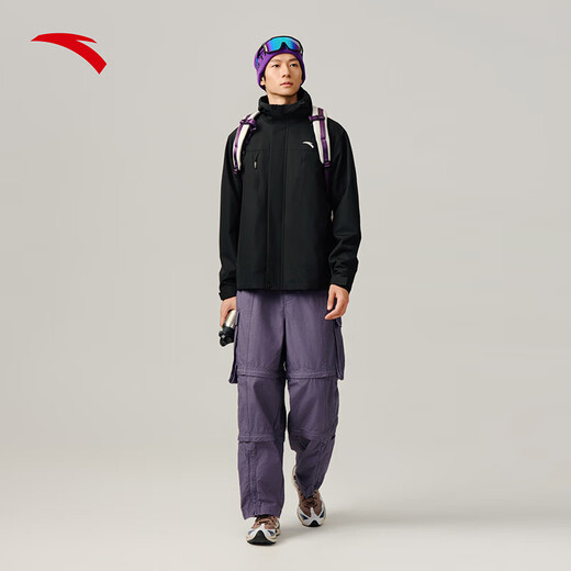 ANTA three-in-one warm jacket men's winter water-repellent removable polar fleece liner two-piece outdoor jacket store manager recommended basic black-5 L (Male 175)