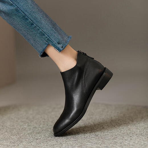 Belle's high-end super soft genuine leather flat-soled French style ankle boots for women 2024 spring and autumn retro brown (single lining) 38