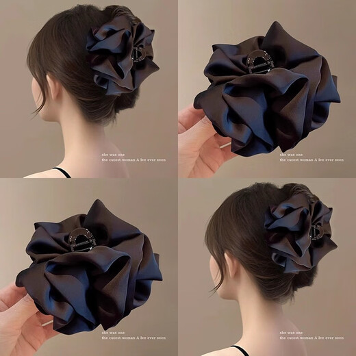 Cloud pleated bubble gripper for women 2025 new high-end large shark clip for the back of the head black bow hair clip black cloud bubble extra large gripper about 13cm
