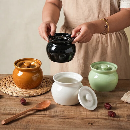 Earthen pot stew pot with water-proof red bird soup, steamed egg stew pot with lid, Chinese style Shaxian snack ceramic stew pot, green stew pot, one pack 500ml