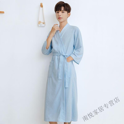 Das Paar Bademäntel des Runhuanian-Paares für den langen Frühlings- und Herbst-Dünn-Herren-Hotel-Hotel Nachthemd Pyjamas wasserabsorbierend Yukata Sommer hellblauer Männerstil [201-3#] Langarm L 100-125jin [Jin gleich 0,5 kg]