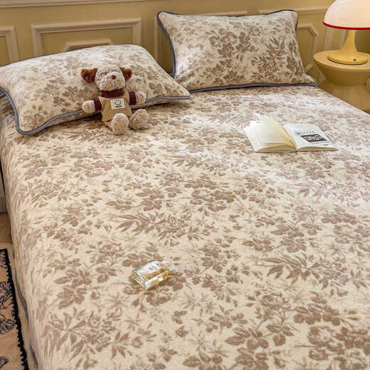 Tang-origin retro double-sided milk velvet bed sheet single piece winter plus velvet thickened warm coral velvet quilt single plush sofa blanket Huajing-Xingka 150x200cm blanket + pillowcase pair