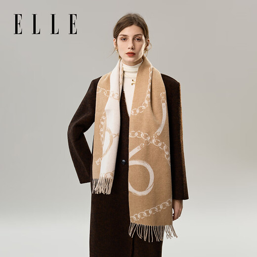 ELLE 100% sheep wool scarf for women autumn and winter fashion new warm jacquard dual-purpose scarf gift box New Year