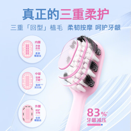 舒客46孔宽头软毛牙刷4支装抗敏护龈双螺旋刷丝深洁肖战同款新老随机