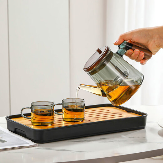 High-end glass teapot semi-automatic tea making artifact 25 new style elegant teapot tea cup set special tea set heat-resistant ash long mouth elegant teapot glass liner 800ml