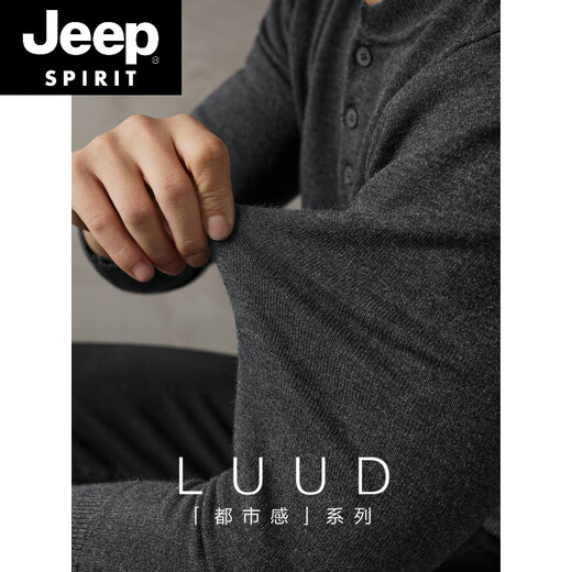 JEEP SPIRIT high-end dark gray trendy Henry collar long-sleeved sweater for men autumn and winter slim fit top ribbed hem sweater for men dark gray M 95-110Jin Jin is equal to 0.5 kg