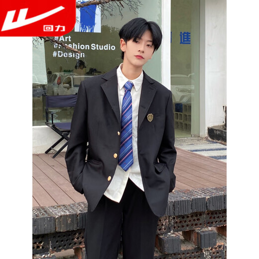 Pull back college style suit men's suit dk uniform autumn Japanese retro jk student class uniform loose and handsome suit black suit + white long-sleeved shirt S