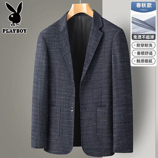 Jaqueta de traje a cuadros Playboy Spring y Autumn Business Casual Single Single West Middle-Edge y Young Top Dad Men's Clothing Versátil Versátil Traje RM2501XF-HN Blue Grid L 175 [120-140Jin [Jin equivale a 0.5 kg]]]